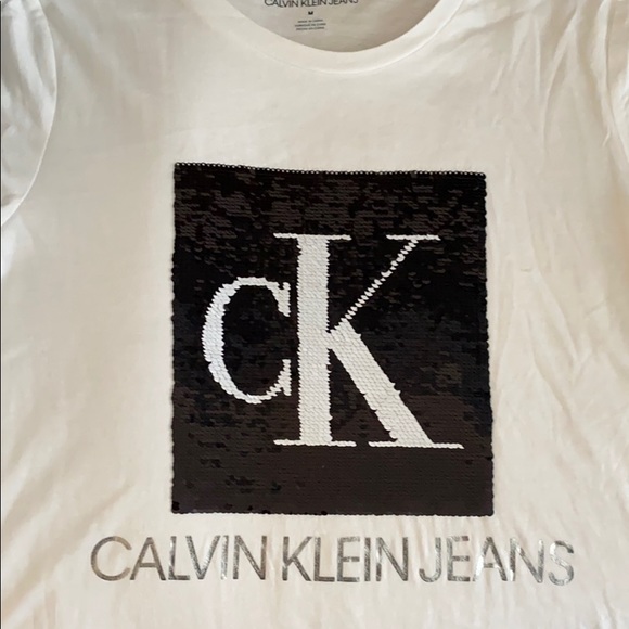 CALVIN KLEIN WOMENS SEQUINED CK LOGO T-SHIRT - Picture 3 of 7
